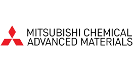 Logo van Mitsubishi Chemical Advanced Materials met drie rode ruiten links en de bedrijfsnaam in zwarte hoofdletters rechts.
